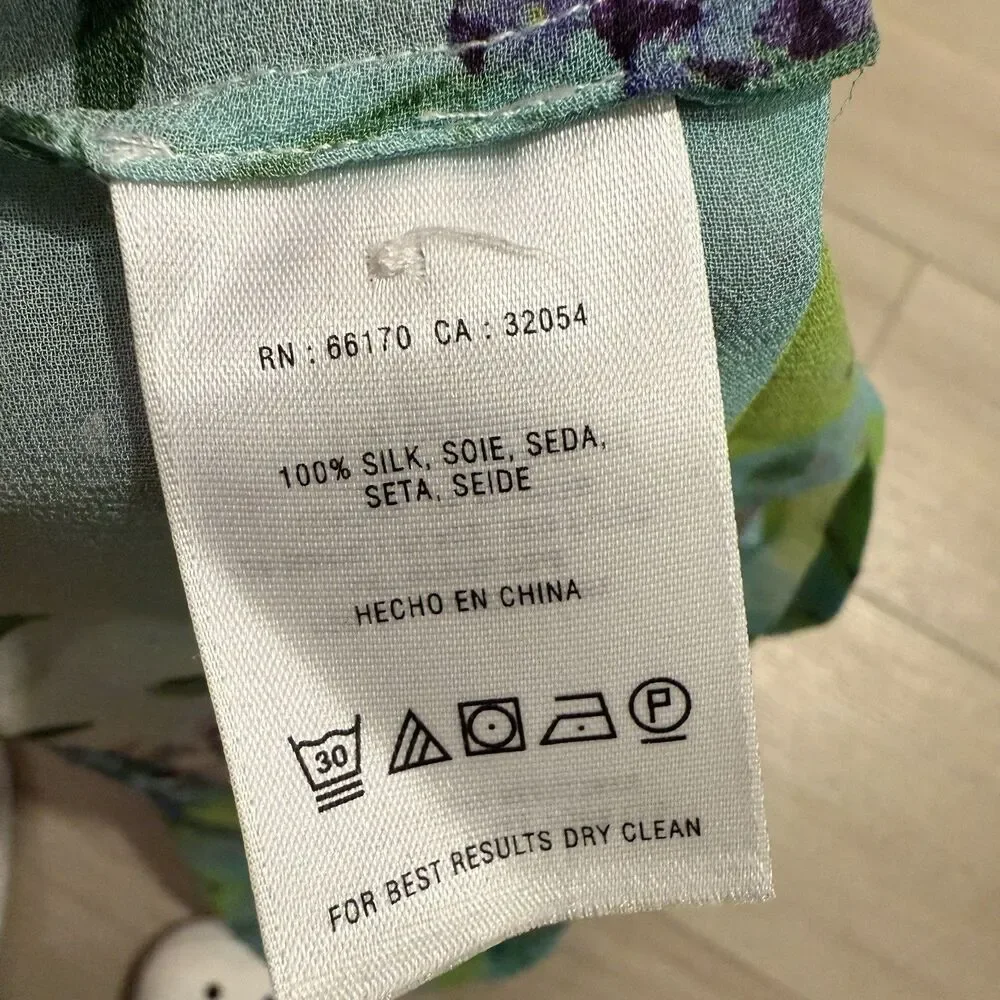Vanessa Virginia Anthropologie Top Sz M Medium 8 Green Silk Blouse Floral Ombre